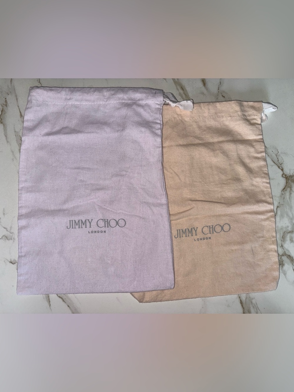 Jimmy Choo London Dust Bags Set of 2 Taupe Off White Shoe Storage Bags